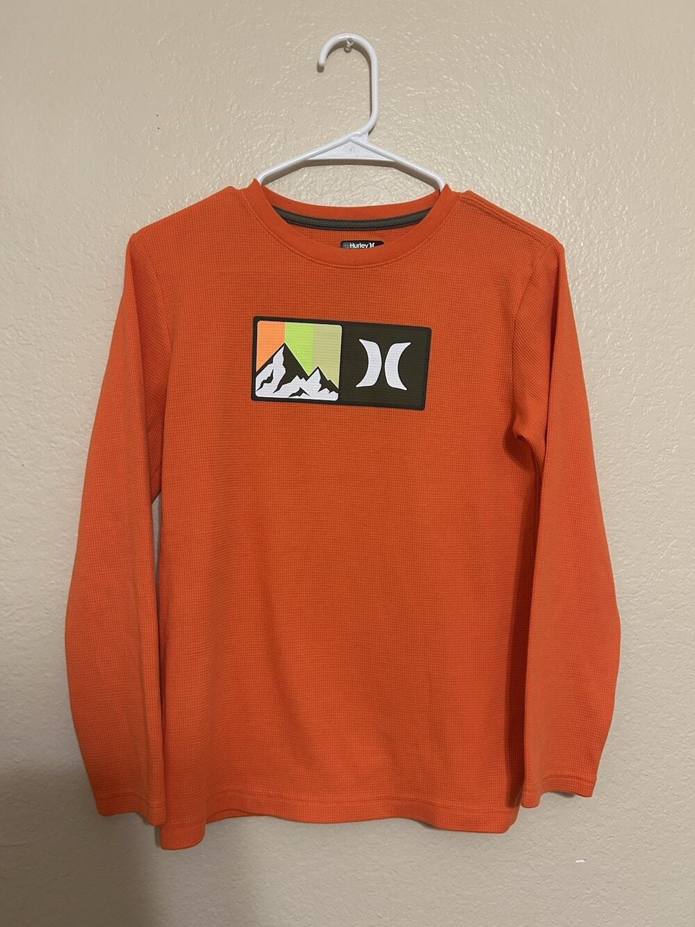 Hurley Kids Orange Long Sleeve Thermal T Shirt Graphic Print Size 14/16